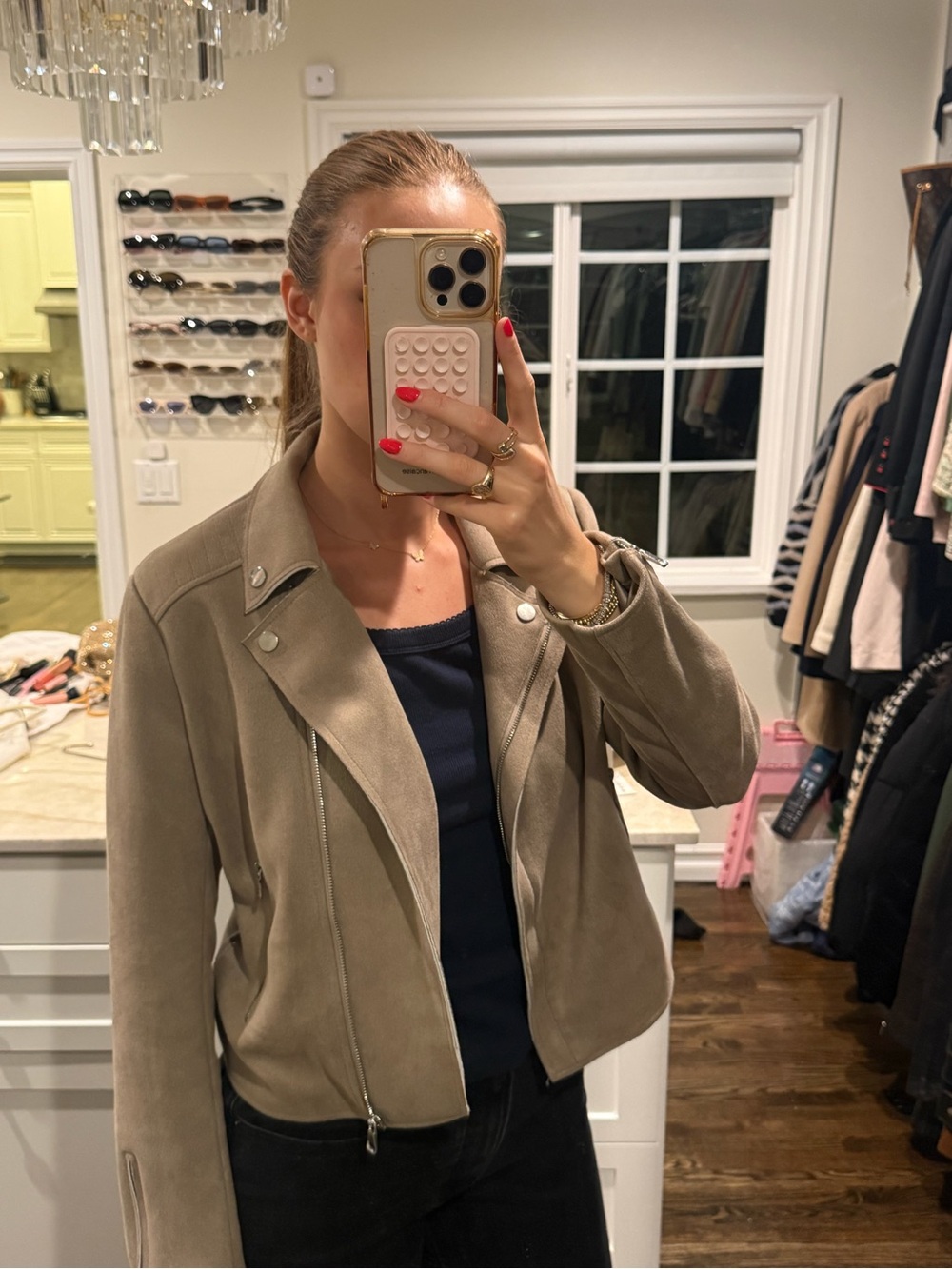 John + Jenn Taupe Suede Moto Jacket